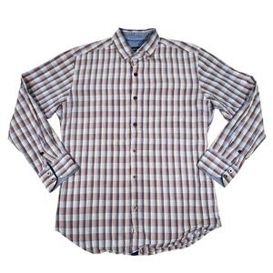 Tommy Bahama Shirt Mens Medium Seersucker Red Plaid Long Sleeve Button 100% Silk